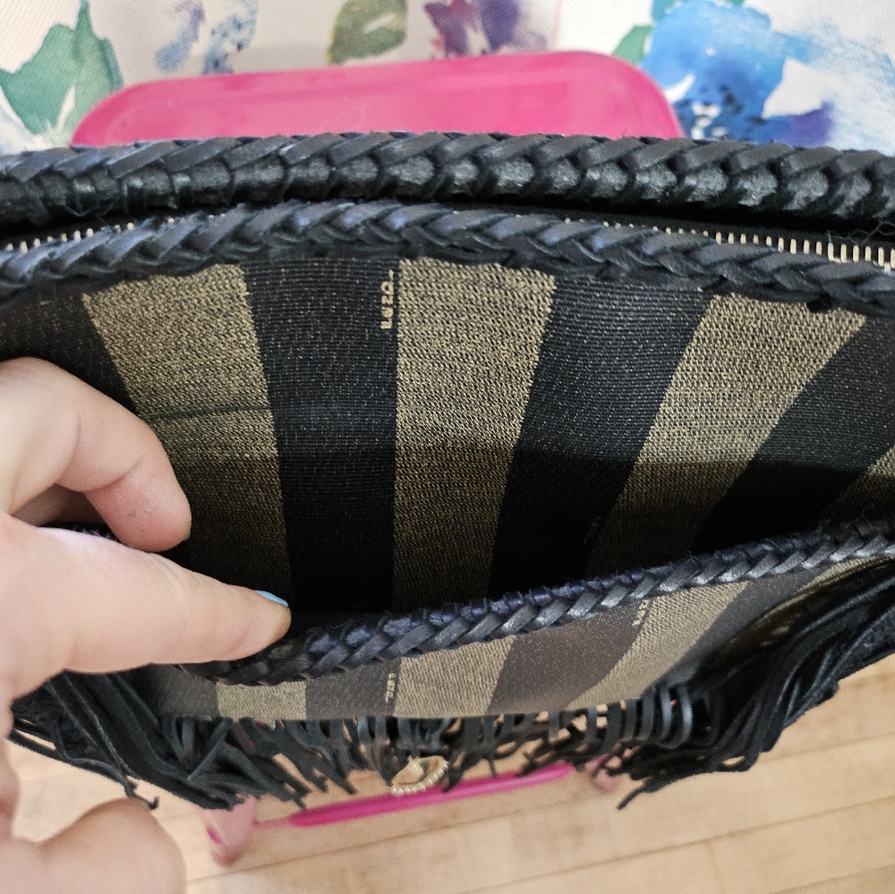 Fendi Black and Tan Striped Fringe Crossbody Bag - Picture 2 of 9